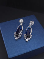 Marquise CZ Drop Statement Earrings, Silver Tone Brass, Bridal Party Wear
