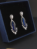 Marquise CZ Drop Statement Earrings, Silver Tone Brass, Bridal Party Wear