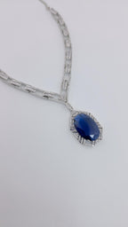 Royal Blue CZ Necklace Earrings Set | Silver Plated Bridal Statement Jewelry