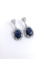 Royal Blue CZ Necklace Earrings Set | Silver Plated Bridal Statement Jewelry