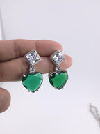 Emerald Green Heart CZ Necklace & Earrings Set – Silver Tone Jewelry