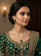 Emerald Green Heart CZ Necklace & Earrings Set – Silver Tone Jewelry