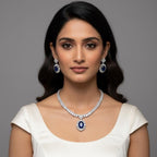 Oval CZ Necklace Set | Sapphire Blue or Ruby Red Wedding Jewelry | Bridal Evening Set