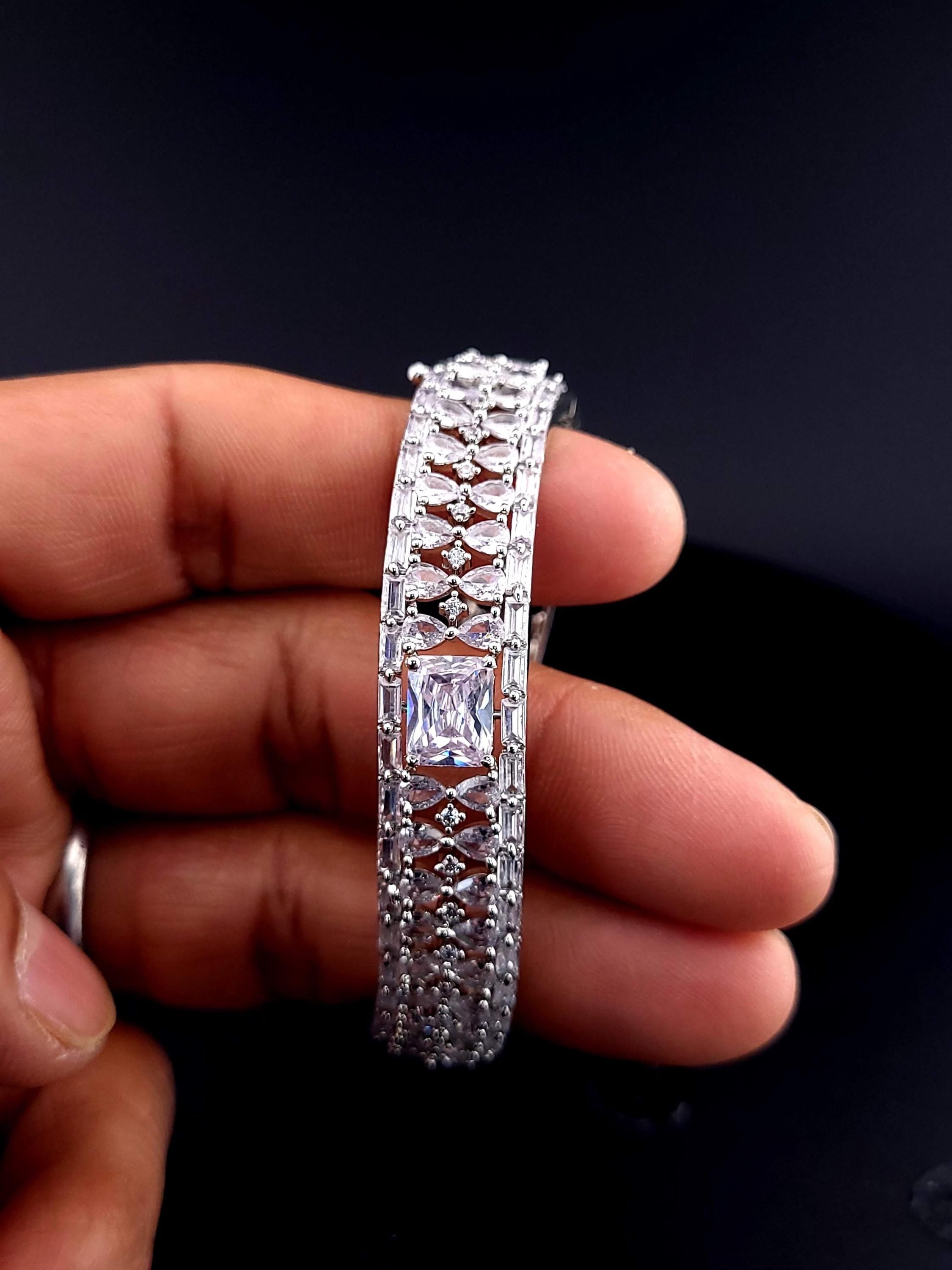 Vintage Inspired CZ Bangle Bracelet – Blue or Clear, Elegant Party & Wedding Jewelry