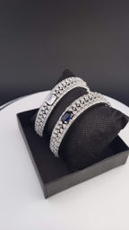 Vintage Inspired CZ Bangle Bracelet – Blue or Clear, Elegant Party & Wedding Jewelry