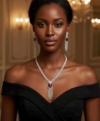 Ruby Red Cubic Zirconia Necklace Earrings Set | Silver Plated Bridal Statement Jewelry