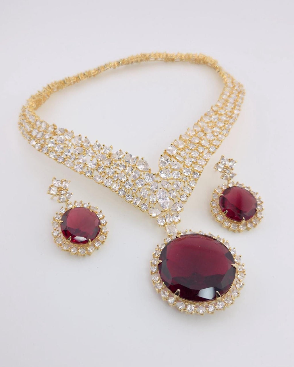 Ruby Red Stone CZ Choker Necklace Set – Gold Plated Indian Bridal Jewelry