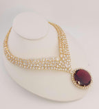 Ruby Red Stone CZ Choker Necklace Set – Gold Plated Indian Bridal Jewelry