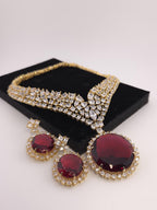 Ruby Red Stone CZ Choker Necklace Set – Gold Plated Indian Bridal Jewelry