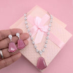 Bridal CZ Necklace Earrings Set, Emerald Green or Blush Pink, Gold/Silver Tone