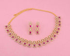 Pink Magenta CZ Choker Necklace & Earrings Set – Gold Plated Bridal Jewelry