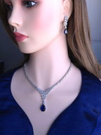Teardrop Cubic Zirconia Y Necklace Set, Bridal Wedding Jewelry with Matching Earrings