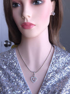 Heart CZ Pendant Necklace & Earrings Set – Pink or Clear, Silver Tone