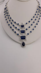 Blue CZ Bridal Jewelry Set | Silver Layered Necklace & Earrings