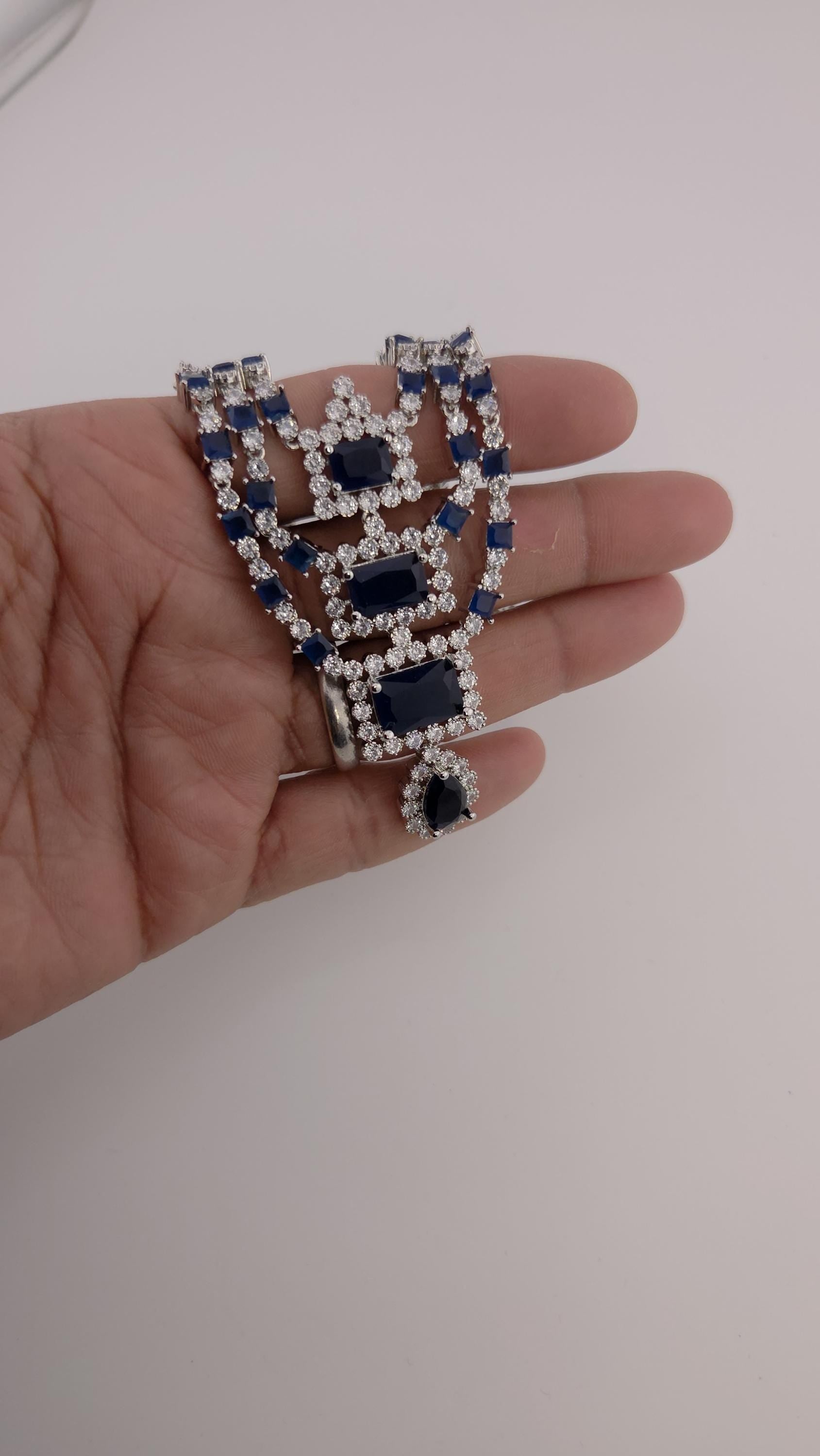 Blue CZ Bridal Jewelry Set | Silver Layered Necklace & Earrings