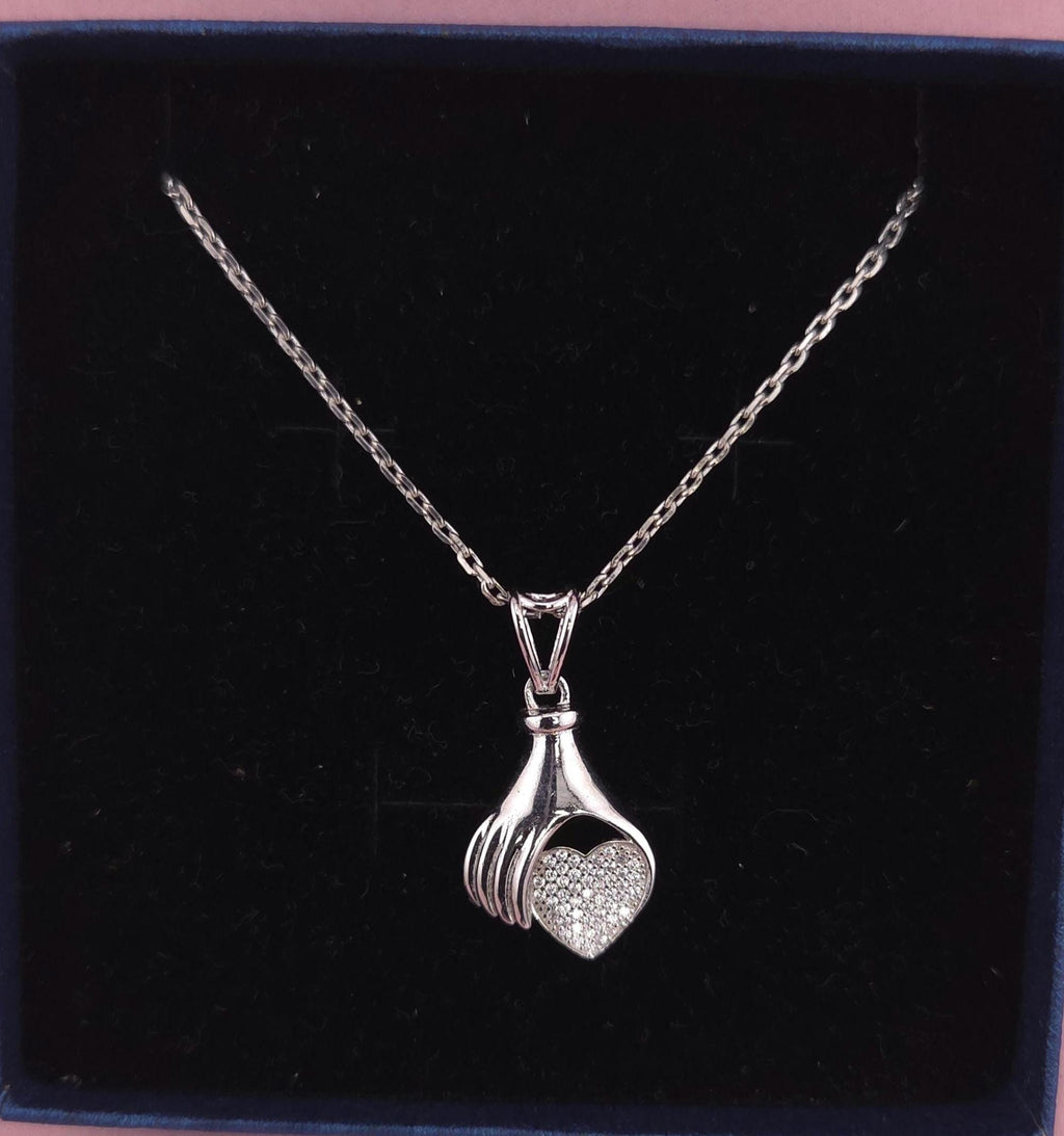 Sterling Silver Heart Pendant Necklace, CZ Charm, Minimalist Everyday Jewelry