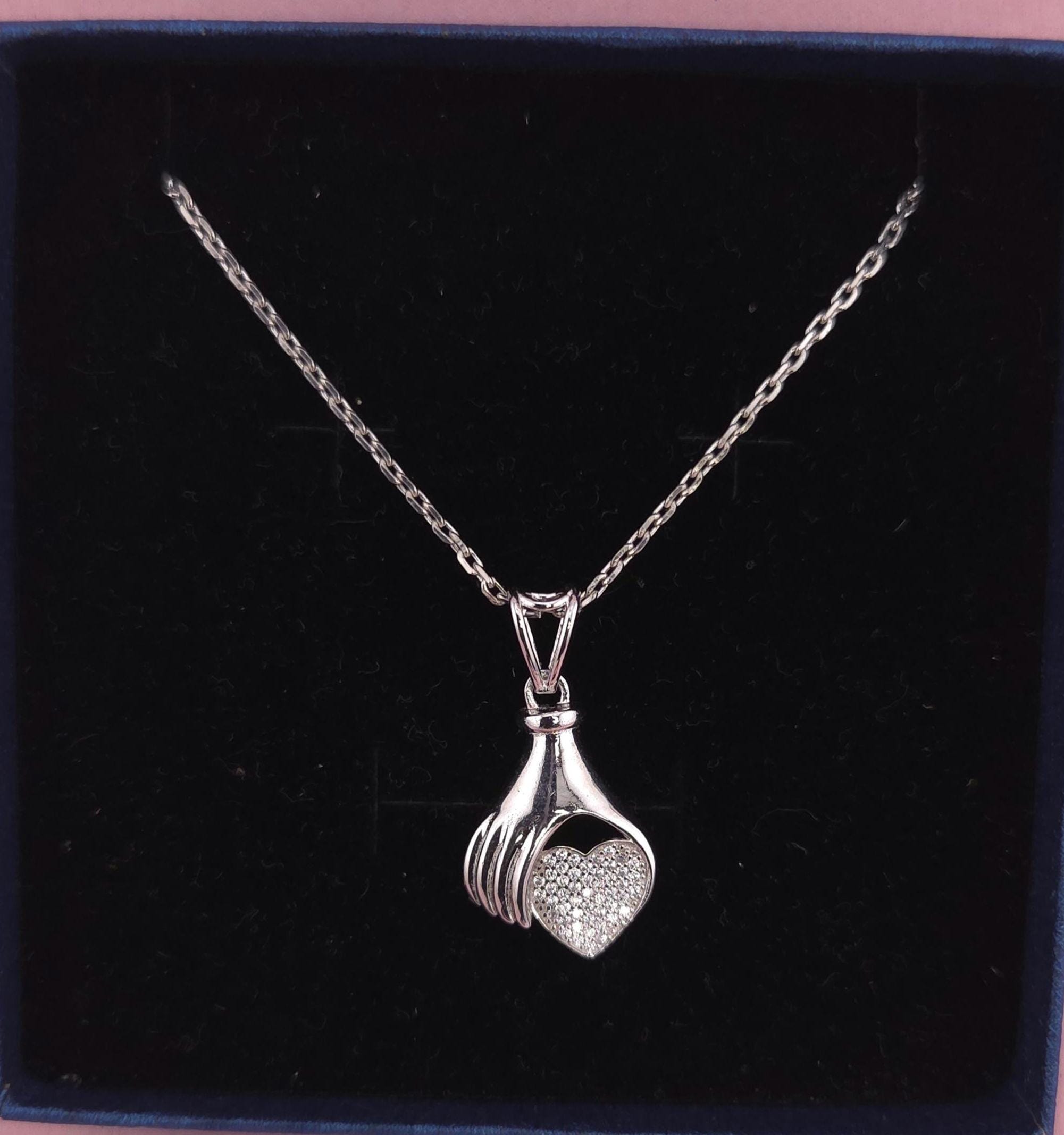 Sterling Silver Heart Pendant Necklace, CZ Charm, Minimalist Everyday Jewelry