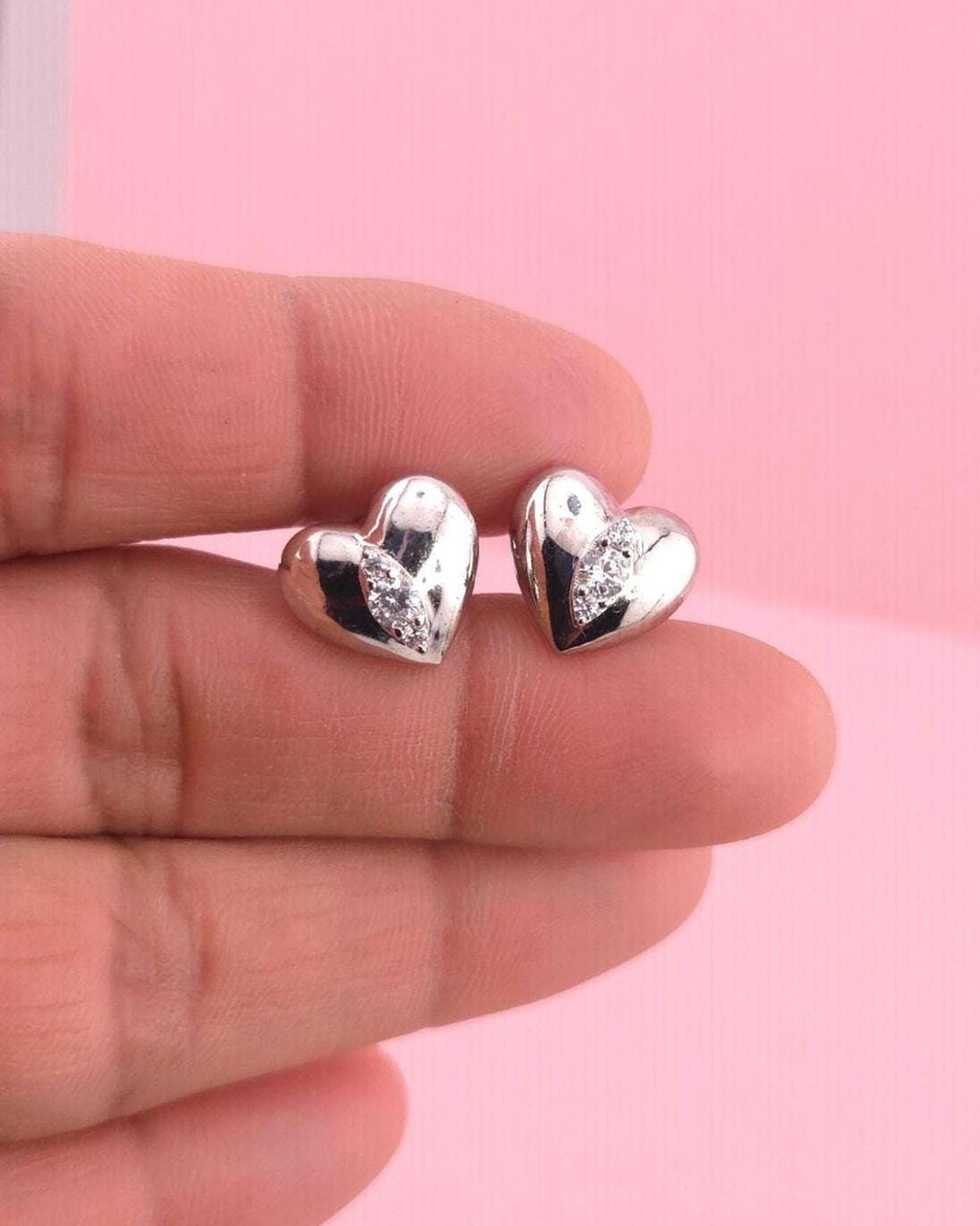 Sterling Silver Heart Stud Earrings with Cubic Zirconia | Minimalist Everyday Jewelry