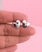 Sterling Silver Heart Stud Earrings with Cubic Zirconia | Minimalist Everyday Jewelry