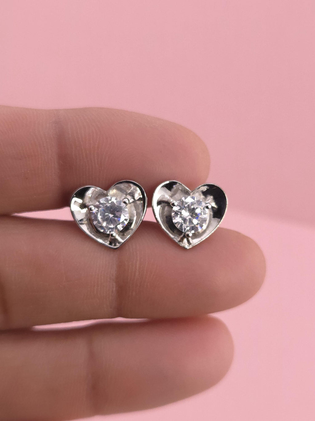 Sterling Silver Heart Stud Earrings with Cubic Zirconia, Dainty Minimal Jewelry