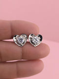 Sterling Silver Heart Stud Earrings with Cubic Zirconia, Dainty Minimal Jewelry