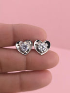Sterling Silver Heart Stud Earrings with Cubic Zirconia, Dainty Minimal Jewelry