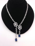 Silver Blue Cubic Zirconia Necklace Earrings Set, Bridal Wedding Drop Jewelry