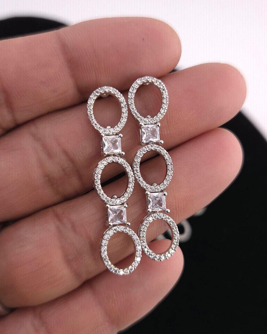 Silver CZ Oval Link Necklace & Earrings Set | Bridal Statement Jewelry