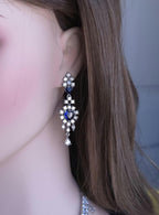 Silver Plated Heart CZ Necklace and Earrings Set, Bridal Diamond-Look Jewelry Royal Blue & Mint Green Pink