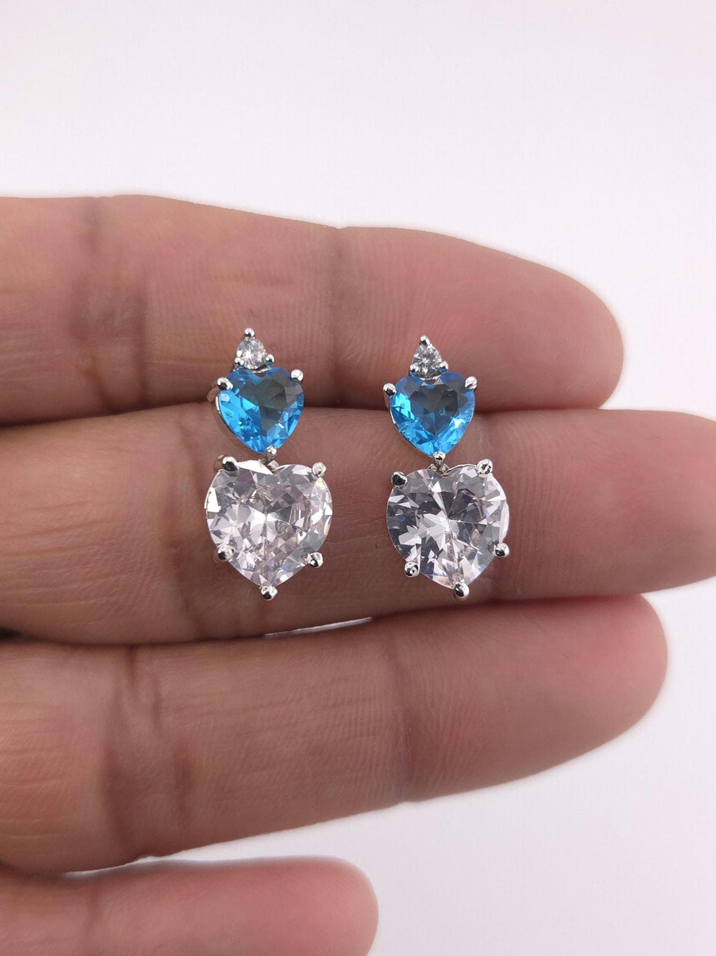 Heart Crystal CZ Necklace & Earring Set | Silver Plated | Ocean Blue, Mint Green & Pink