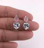 Heart Crystal CZ Necklace & Earring Set | Silver Plated | Ocean Blue, Mint Green & Pink