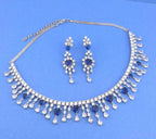 Silver Plated Heart CZ Necklace and Earrings Set, Bridal Diamond-Look Jewelry Royal Blue & Mint Green Pink