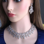 CZ Crystal & Pearl Bridal Necklace & Earrings Set – Silver Tone Wedding Jewelry