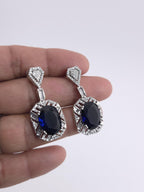 Royal Blue CZ Necklace Earrings Set | Silver Plated Bridal Statement Jewelry