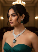 Yellow Citrine CZ Statement Necklace Set Luxury Statement Bridal Jewelry Sona
