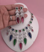 Multicolor CZ Statement Necklace & Earrings Set – Bridal Wedding Jewelry
