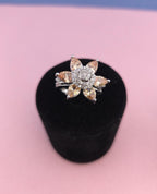 Adjustable Silver Plated Flower Ring, Cubic Zirconia Statement Cocktail Ring