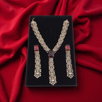 Ruby Red CZ V-Shape Long Pendant Necklace Set – Gold Plated Indian Bridal Jewelry