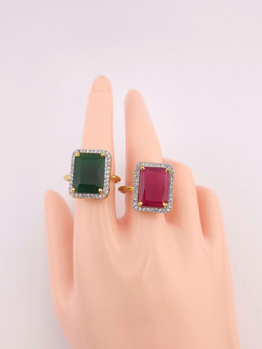 Gold Finish Emerald Cut CZ Statement Ring | Adjustable Indian Cocktail Ring