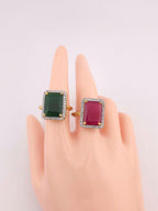Gold Finish Emerald Cut CZ Statement Ring | Adjustable Indian Cocktail Ring