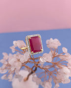 Gold Finish Emerald Cut CZ Statement Ring | Adjustable Indian Cocktail Ring