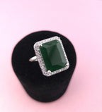 Silver Emerald Cut CZ Statement Ring | Adjustable Indian Cocktail Ring