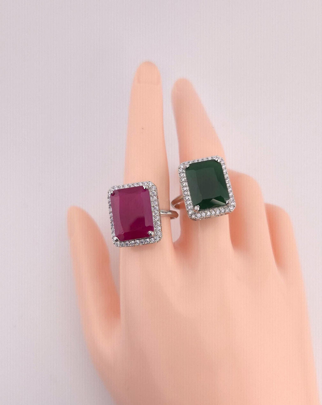 Silver Emerald Cut CZ Statement Ring | Adjustable Indian Cocktail Ring