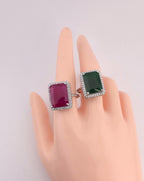 Silver Emerald Cut CZ Statement Ring | Adjustable Indian Cocktail Ring