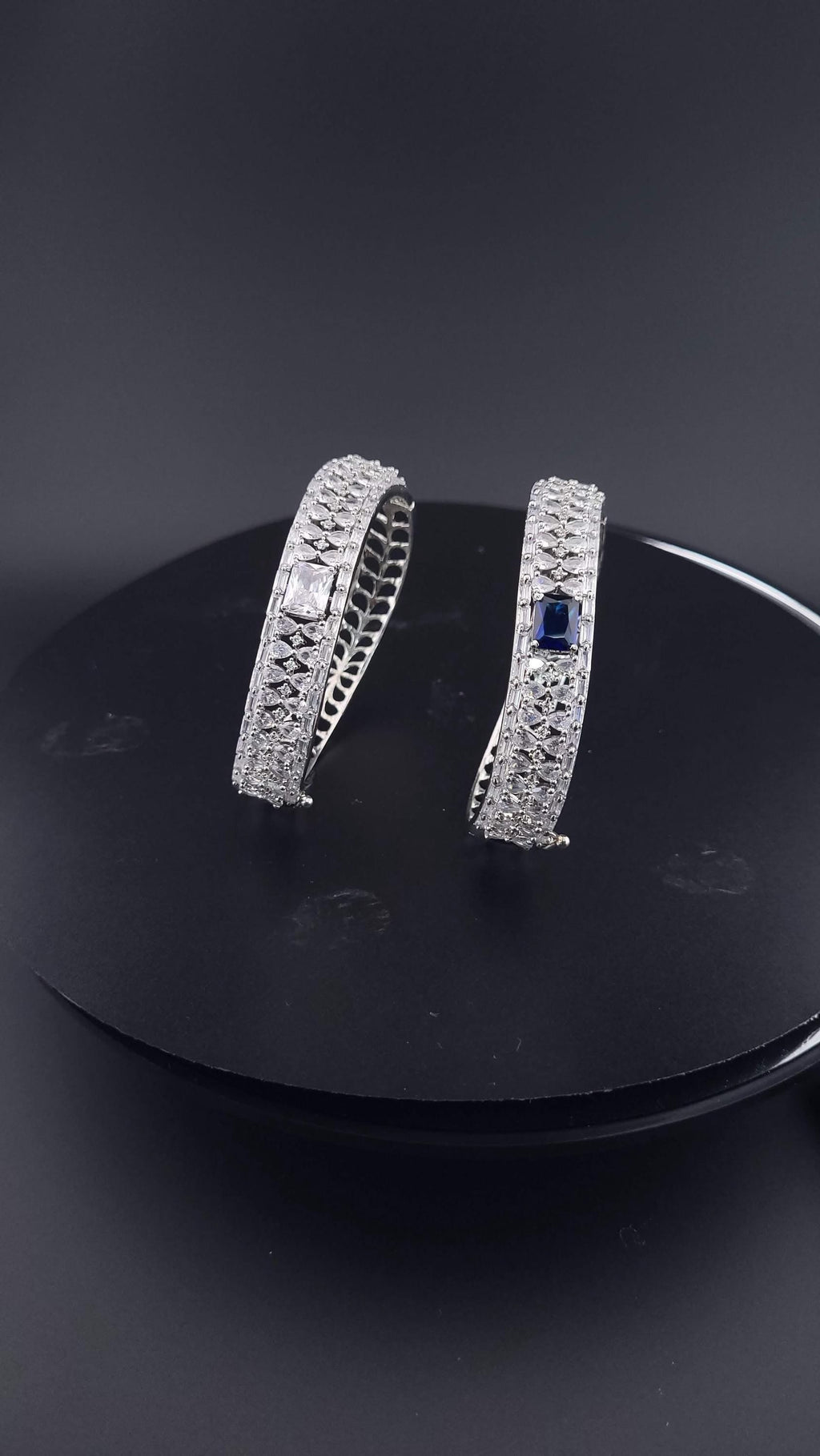 Vintage Inspired CZ Bangle Bracelet – Blue or Clear, Elegant Party & Wedding Jewelry