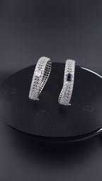 Vintage Inspired CZ Bangle Bracelet – Blue or Clear, Elegant Party & Wedding Jewelry