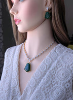Bridal CZ Necklace Earrings Set, Emerald Green or Blush Pink, Gold/Silver Tone