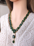 Emerald Green Teardrop CZ Necklace & Earrings Set – Gold Plated Statement Bridal Jewelry