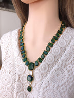 Emerald Green Teardrop CZ Necklace & Earrings Set – Gold Plated Statement Bridal Jewelry