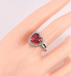 Red Heart CZ Ring | Adjustable Silver Band, Romantic Jewelry